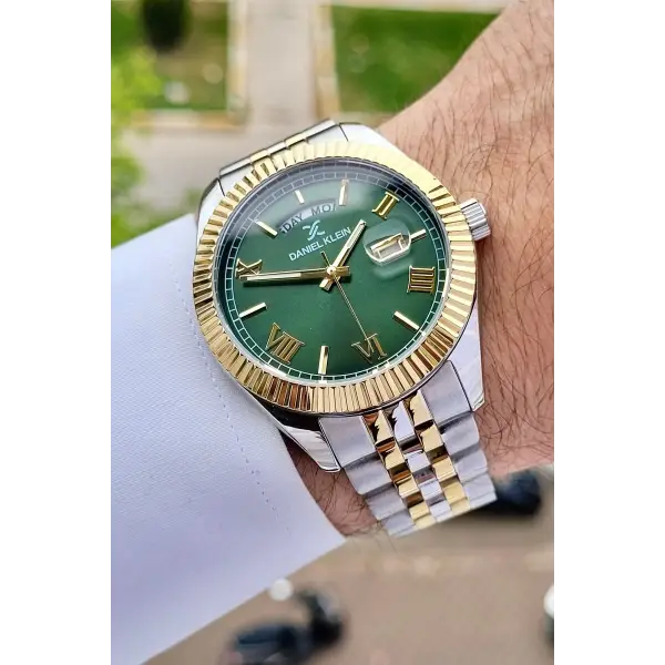 Daniel Klein DKISTE1127 Kadranı Yeşil Kordonu Gold Gümüş Renk Hediye Paketli Erkek Kol Saati