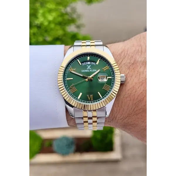Daniel Klein DKISTE1127 Kadranı Yeşil Kordonu Gold Gümüş Renk Hediye Paketli Erkek Kol Saati