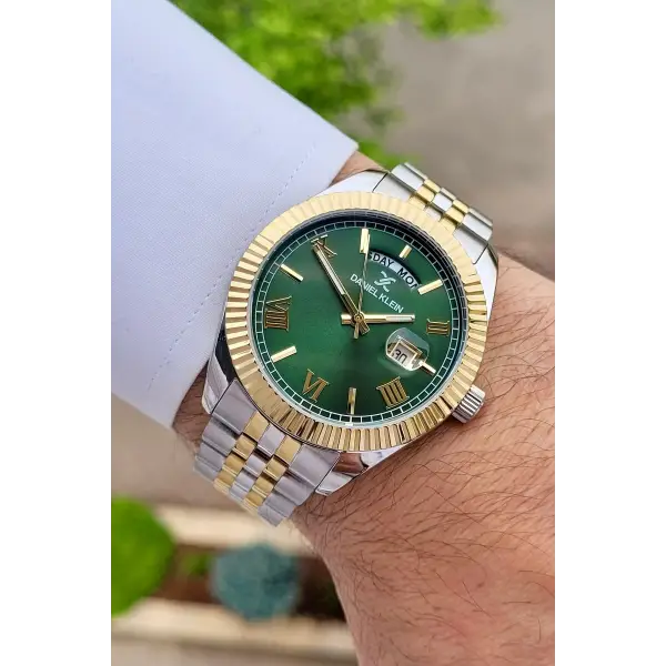 Daniel Klein DKISTE1127 Kadranı Yeşil Kordonu Gold Gümüş Renk Hediye Paketli Erkek Kol Saati