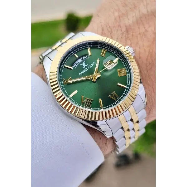 Daniel Klein DKISTE1127 Kadranı Yeşil Kordonu Gold Gümüş Renk Hediye Paketli Erkek Kol Saati