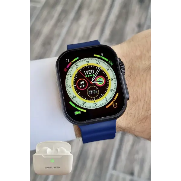 Daniel Klein DK2ISTE1162 Android/ios Uyumlu Arama Özellikli Lacivert Renk Kordonlu Akıllı Kol Saati ve Bluetooth Kulaklık
