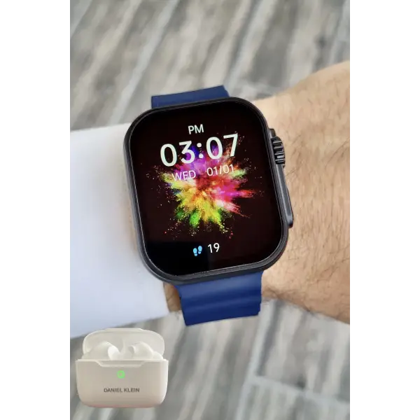 Daniel Klein DK2ISTE1162 Android/ios Uyumlu Arama Özellikli Lacivert Renk Kordonlu Akıllı Kol Saati ve Bluetooth Kulaklık