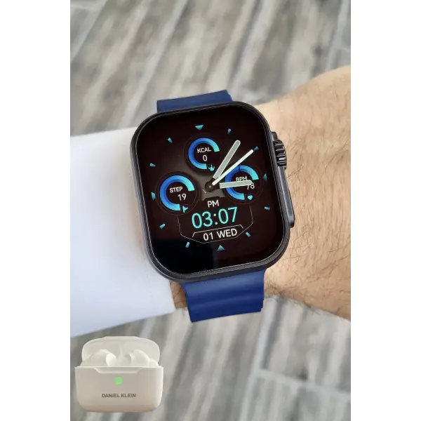 Daniel Klein DK2ISTE1162 Android/ios Uyumlu Arama Özellikli Lacivert Renk Kordonlu Akıllı Kol Saati ve Bluetooth Kulaklık