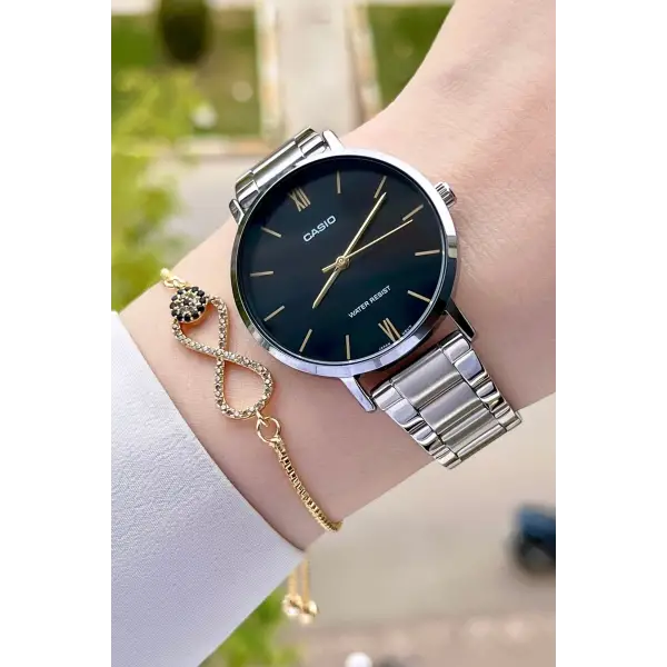 Casio CSISTE29 Kadranı Siyah Kordonu Gümüş Renk Hediye Paketli Kadın Kol Saati