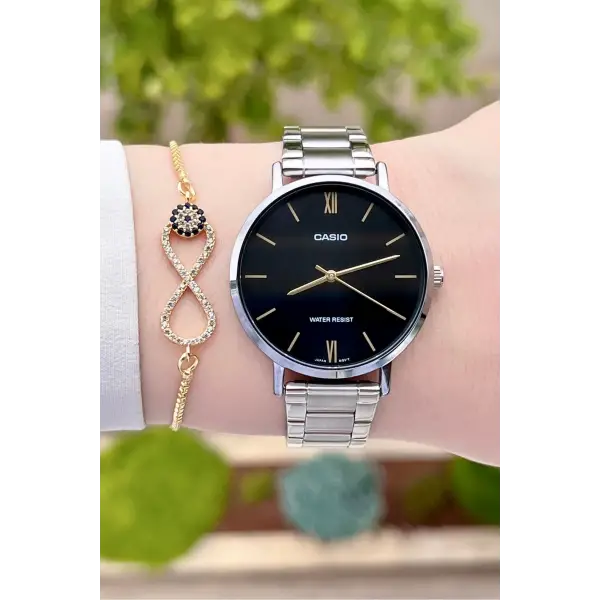 Casio CSISTE29 Kadranı Siyah Kordonu Gümüş Renk Hediye Paketli Kadın Kol Saati