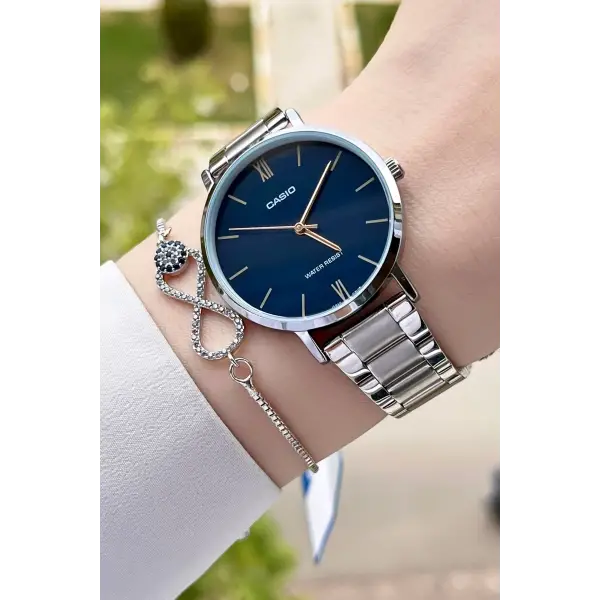 Casio CSISTE30 Kadranı Lacivert Kordonu Gümüş Renk Hediye Paketli Kadın Kol Saati