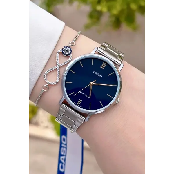 Casio CSISTE30 Kadranı Lacivert Kordonu Gümüş Renk Hediye Paketli Kadın Kol Saati