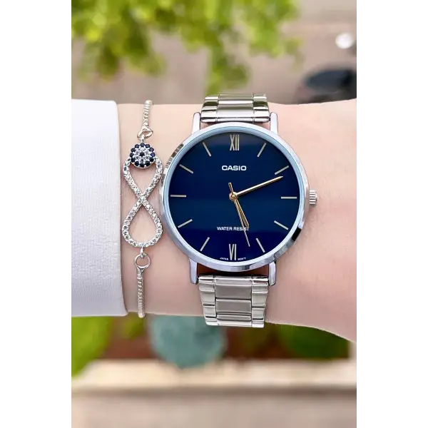 Casio CSISTE30 Kadranı Lacivert Kordonu Gümüş Renk Hediye Paketli Kadın Kol Saati