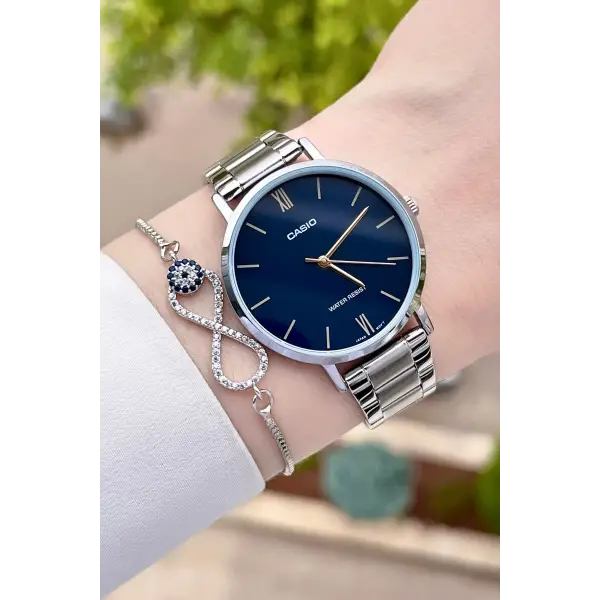 Casio CSISTE30 Kadranı Lacivert Kordonu Gümüş Renk Hediye Paketli Kadın Kol Saati