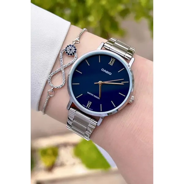 Casio CSISTE30 Kadranı Lacivert Kordonu Gümüş Renk Hediye Paketli Kadın Kol Saati