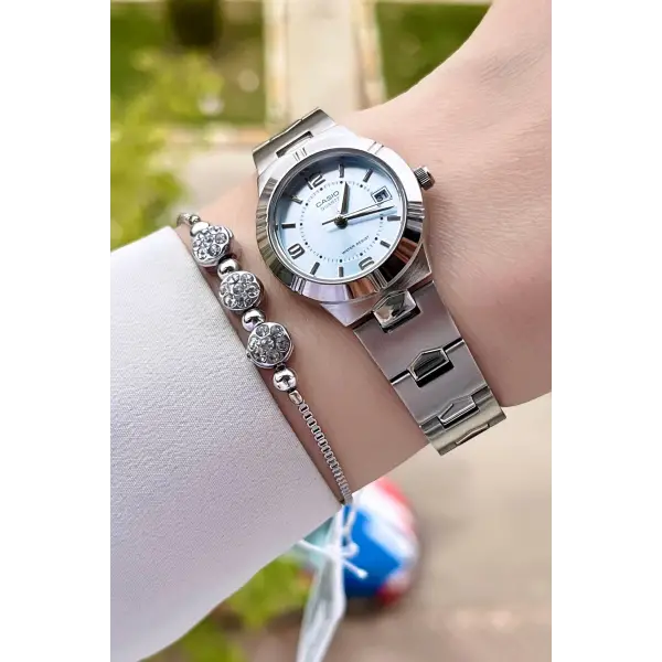 Casio CSISTE17 Kadranı Mavi Kordonu Gümüş Renk Hediye Paketli Kadın Kol Saati
