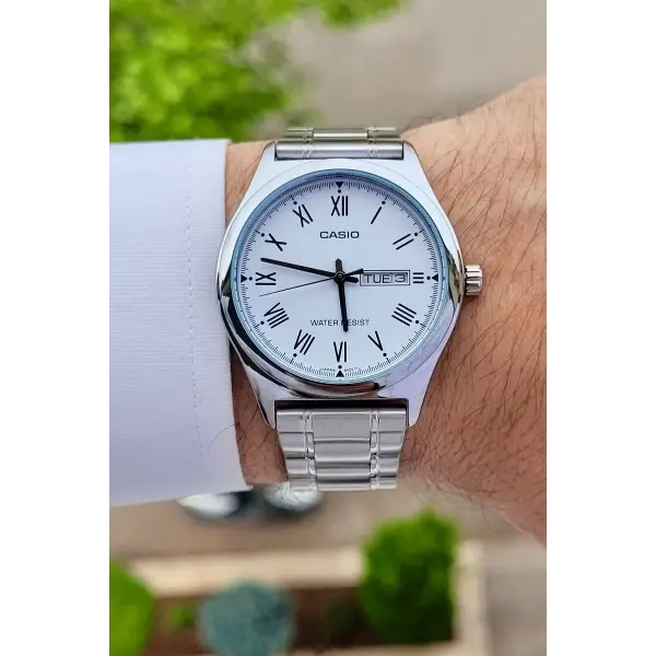 Casio CSISTE15 Kadranı Beyaz Kordonu Gümüş Renk Takvim ve Günlü Hediye Paketli Erkek Kol Saati