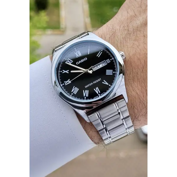 Casio CSISTE14 Kadranı Siyah Kordonu Gümüş Renk Takvim ve Günlü Hediye Paketli Erkek Kol Saati