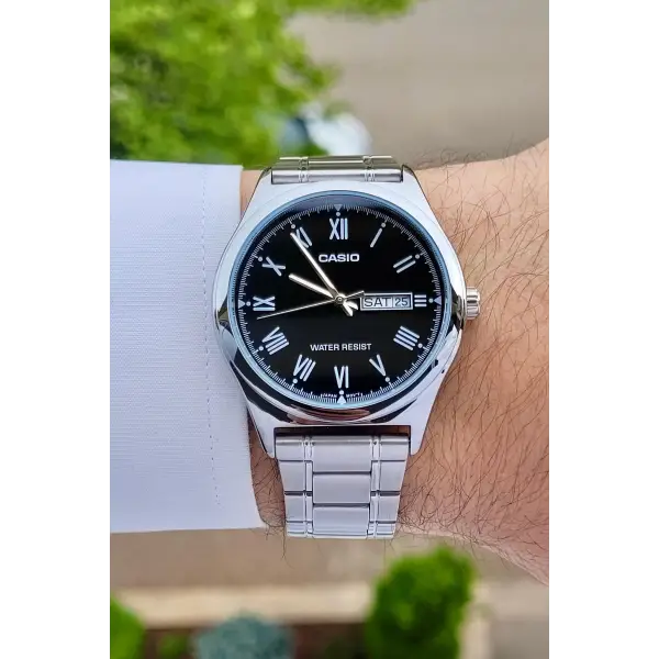 Casio CSISTE14 Kadranı Siyah Kordonu Gümüş Renk Takvim ve Günlü Hediye Paketli Erkek Kol Saati