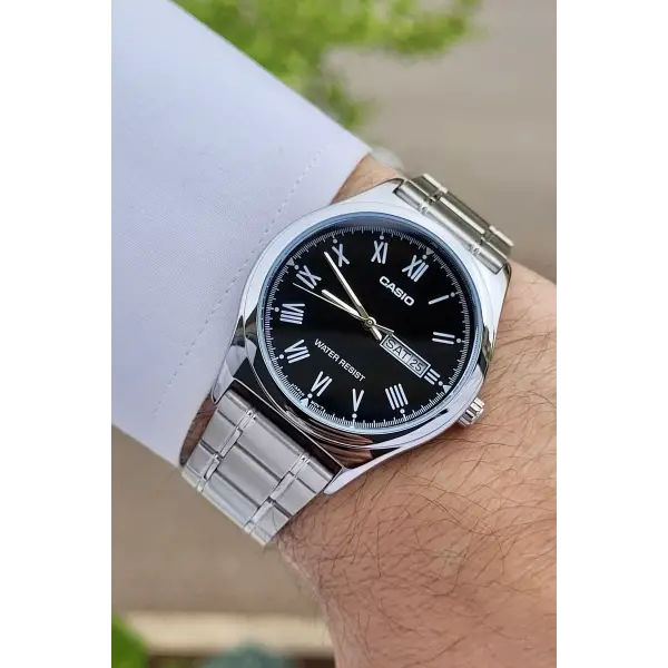 Casio CSISTE14 Kadranı Siyah Kordonu Gümüş Renk Takvim ve Günlü Hediye Paketli Erkek Kol Saati