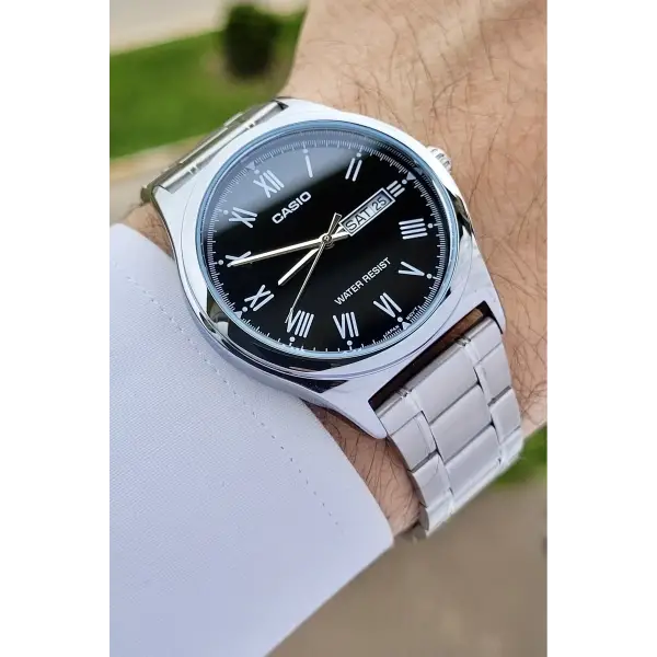 Casio CSISTE14 Kadranı Siyah Kordonu Gümüş Renk Takvim ve Günlü Hediye Paketli Erkek Kol Saati
