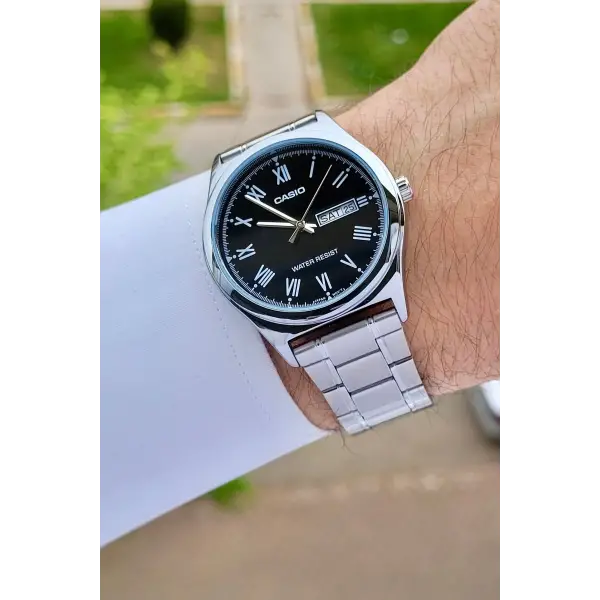 Casio CSISTE14 Kadranı Siyah Kordonu Gümüş Renk Takvim ve Günlü Hediye Paketli Erkek Kol Saati