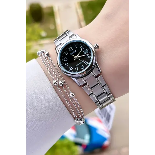 Casio CSISTE23 Kadranı Siyah Kordonu Gümüş Renk Takvimli Hediye Paketli Kadın Kol Saati