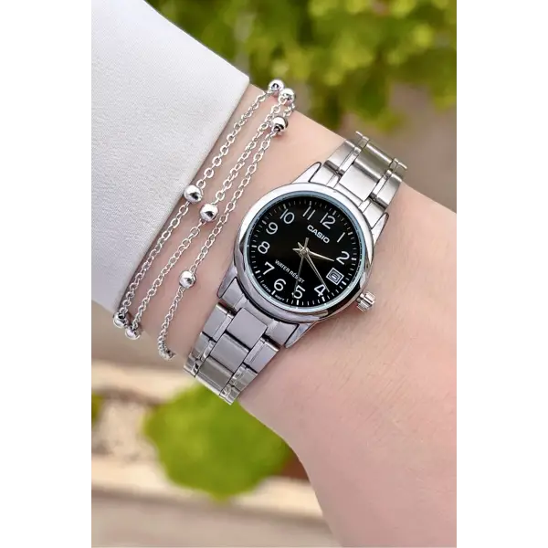 Casio CSISTE23 Kadranı Siyah Kordonu Gümüş Renk Takvimli Hediye Paketli Kadın Kol Saati