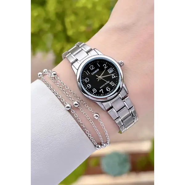 Casio CSISTE23 Kadranı Siyah Kordonu Gümüş Renk Takvimli Hediye Paketli Kadın Kol Saati