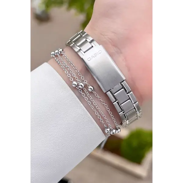 Casio CSISTE23 Kadranı Siyah Kordonu Gümüş Renk Takvimli Hediye Paketli Kadın Kol Saati