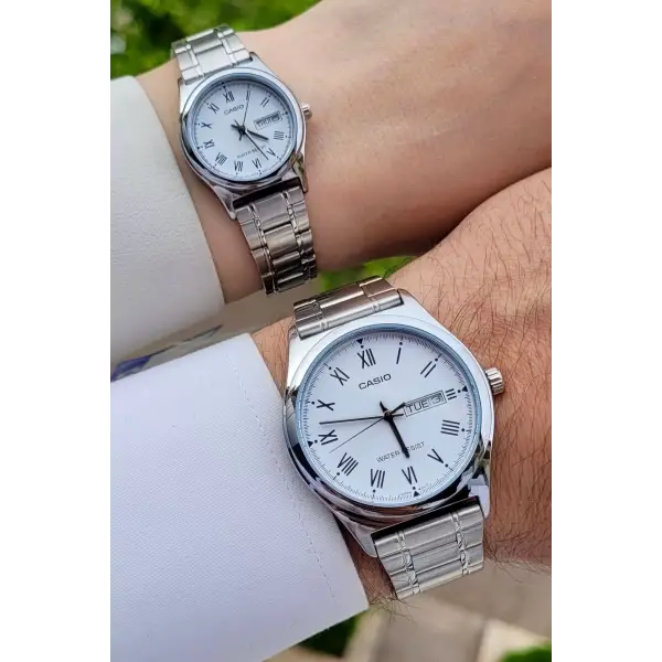 Casio CSISTE33 Kadranı Beyaz Kordonu Gümüş Renk Hediye Paketli Sevgili Çift İki Kol Saati