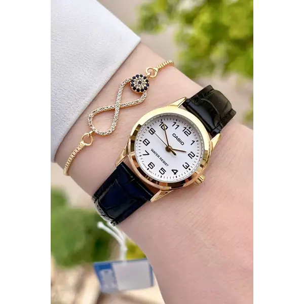 Casio CSISTE20 Kasası Gold Kordonu Siyah Renk Hediye Paketli Kadın Kol Saati