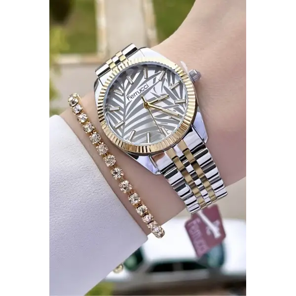 Ferrucci FCISTE288 Gold Gümüş Renk Hediye Paketli Kadın Kol Saati ve Bileklik