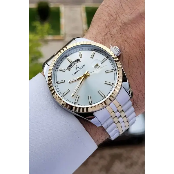 Daniel Klein DKISTE1170 Gold Gümüş Renk Hediye Paketli Takvim ve Gün Fonksiyonlu Erkek Kol Saati