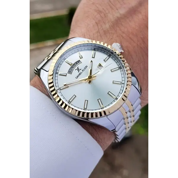 Daniel Klein DKISTE1170 Gold Gümüş Renk Hediye Paketli Takvim ve Gün Fonksiyonlu Erkek Kol Saati