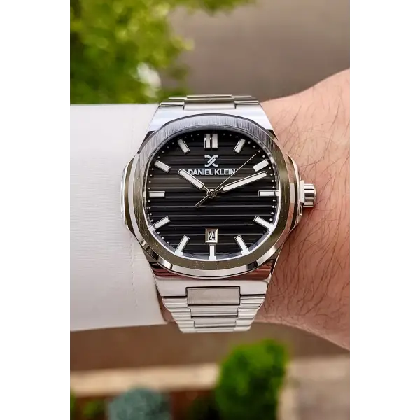 Daniel Klein DKISTE1171 Kadranı Siyah Kordonu Gümüş Renk Hediye Paketli Takvimli Erkek Kol Saati