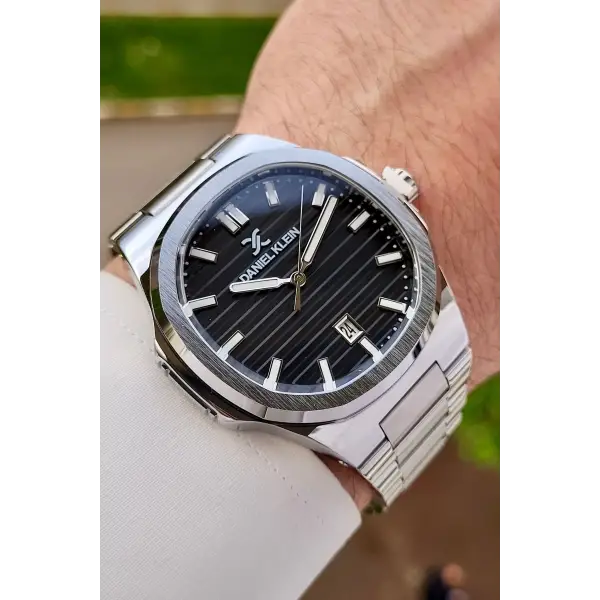 Daniel Klein DKISTE1171 Kadranı Siyah Kordonu Gümüş Renk Hediye Paketli Takvimli Erkek Kol Saati