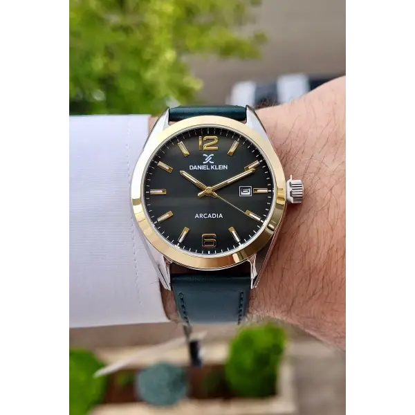 Daniel Klein DKISTE1175 Kasası Gümüş Kordonu ve Kadranı Yeşil Renk Hediye Paketli Takvimli Erkek Kol Saati