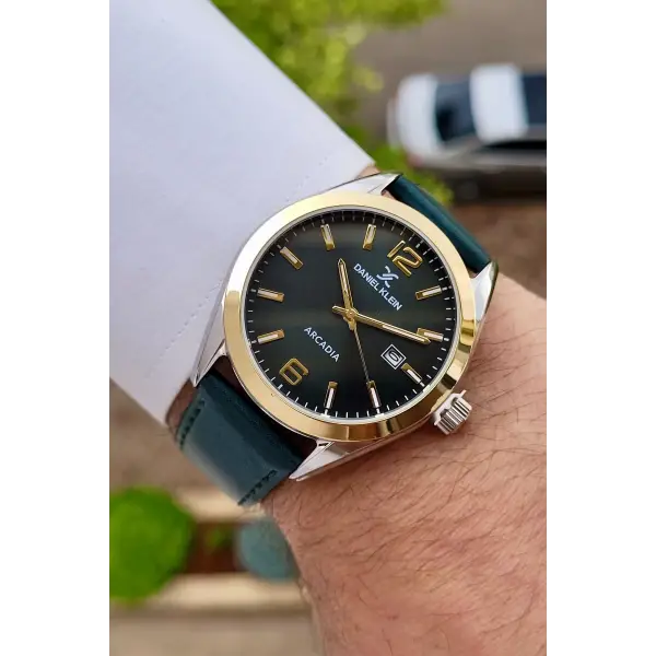 Daniel Klein DKISTE1175 Kasası Gümüş Kordonu ve Kadranı Yeşil Renk Hediye Paketli Takvimli Erkek Kol Saati