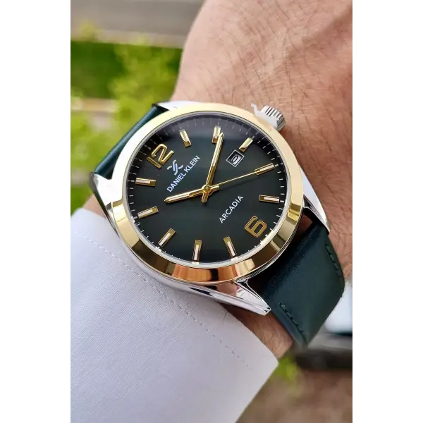 Daniel Klein DKISTE1175 Kasası Gümüş Kordonu ve Kadranı Yeşil Renk Hediye Paketli Takvimli Erkek Kol Saati