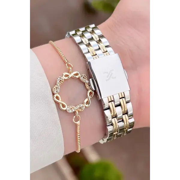 Daniel Klein DKISTE1191 Gold Gümüş Renk Hediye Paketli Kadın Kol Saati ve Bileklik