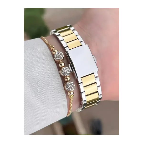 Ferrucci FCISTE285 Kadranı Koyu Yeşil Kordonu Gold Gümüş Renk Hediye Paketli Kadın Kol Saati ve Bileklik