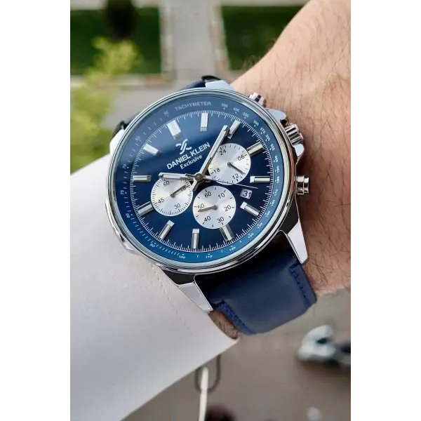 Daniel Klein DKISTE1198 Kasası Gümüş Kordonu Lacivert Renk Hediye Paketli Kronometreli Erkek Kol Saati