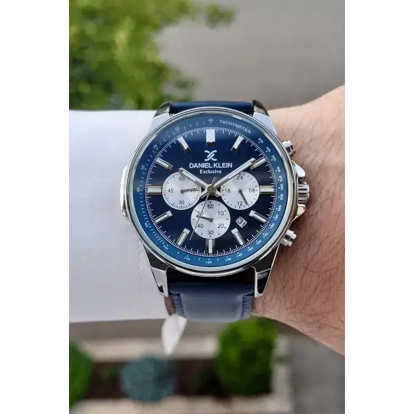 Daniel Klein DKISTE1198 Kasası Gümüş Kordonu Lacivert Renk Hediye Paketli Kronometreli Erkek Kol Saati