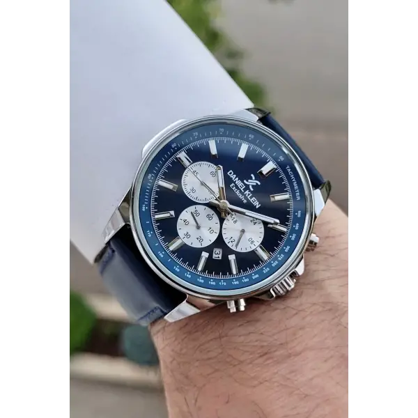 Daniel Klein DKISTE1198 Kasası Gümüş Kordonu Lacivert Renk Hediye Paketli Kronometreli Erkek Kol Saati