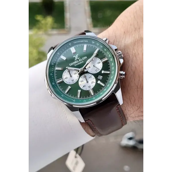 Daniel Klein DKISTE1200 Kasası Gümüş Kordonu Kahverengi Renk Hediye Paketli Kronometreli Erkek Kol Saati