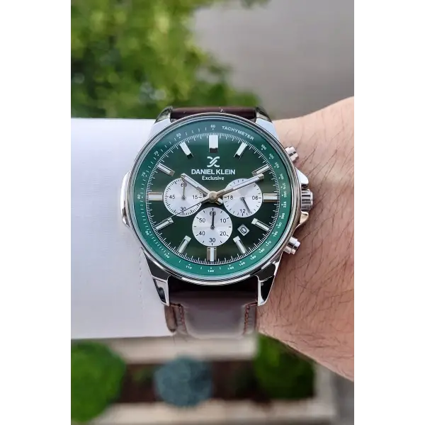 Daniel Klein DKISTE1200 Kasası Gümüş Kordonu Kahverengi Renk Hediye Paketli Kronometreli Erkek Kol Saati
