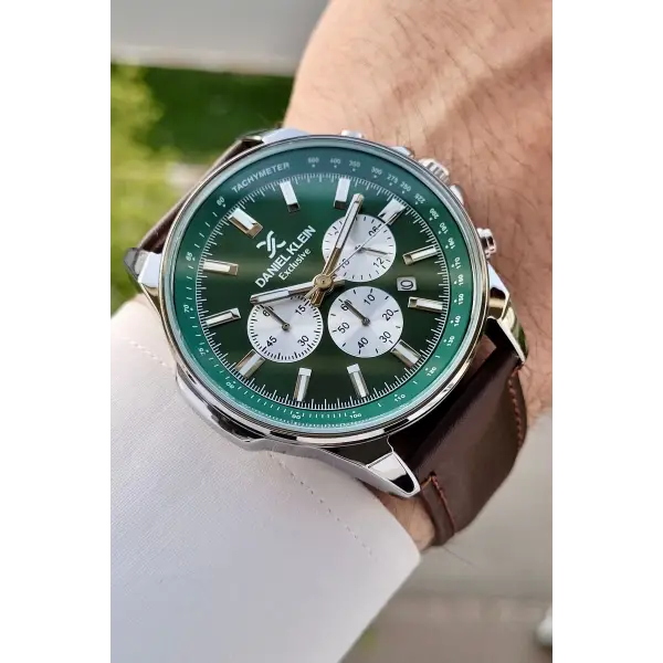 Daniel Klein DKISTE1200 Kasası Gümüş Kordonu Kahverengi Renk Hediye Paketli Kronometreli Erkek Kol Saati