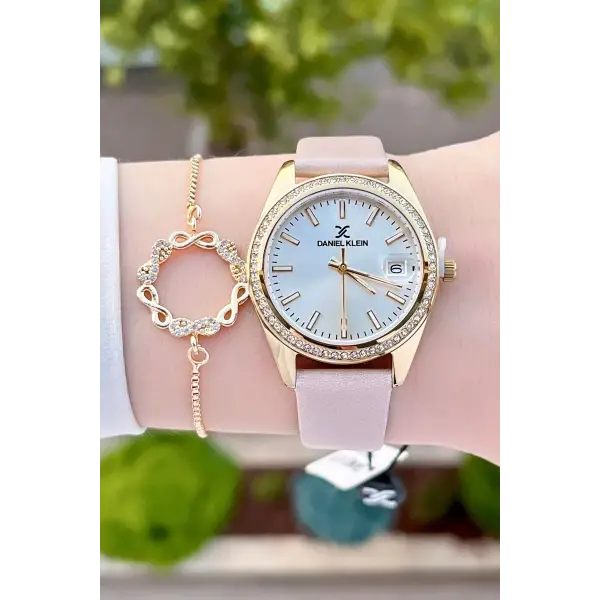 Daniel Klein DKISTE1204 Kasası Gold Kordonu Krem Renk Hediye Paketli Kadın Kol Saati ve Bileklik