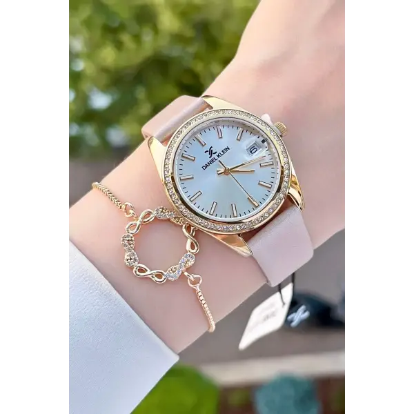 Daniel Klein DKISTE1204 Kasası Gold Kordonu Krem Renk Hediye Paketli Kadın Kol Saati ve Bileklik