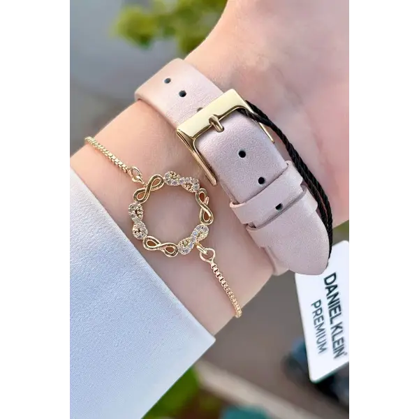 Daniel Klein DKISTE1204 Kasası Gold Kordonu Krem Renk Hediye Paketli Kadın Kol Saati ve Bileklik