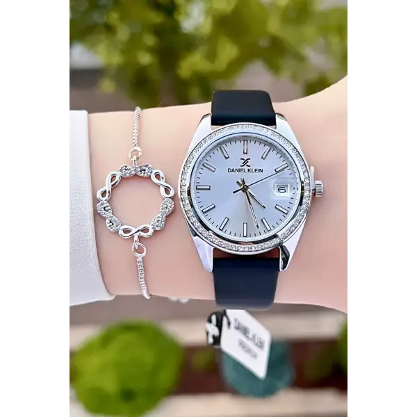 Daniel Klein DKISTE1205 Kasası Gümüş Kordonu Siyah Renk Hediye Paketli Kadın Kol Saati ve Bileklik
