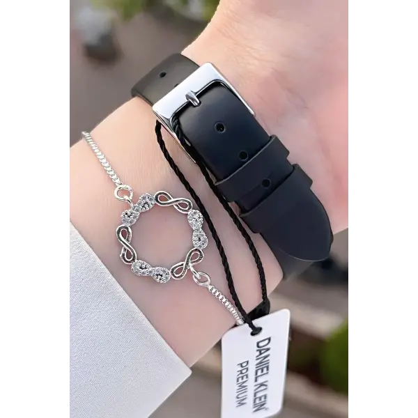 Daniel Klein DKISTE1205 Kasası Gümüş Kordonu Siyah Renk Hediye Paketli Kadın Kol Saati ve Bileklik