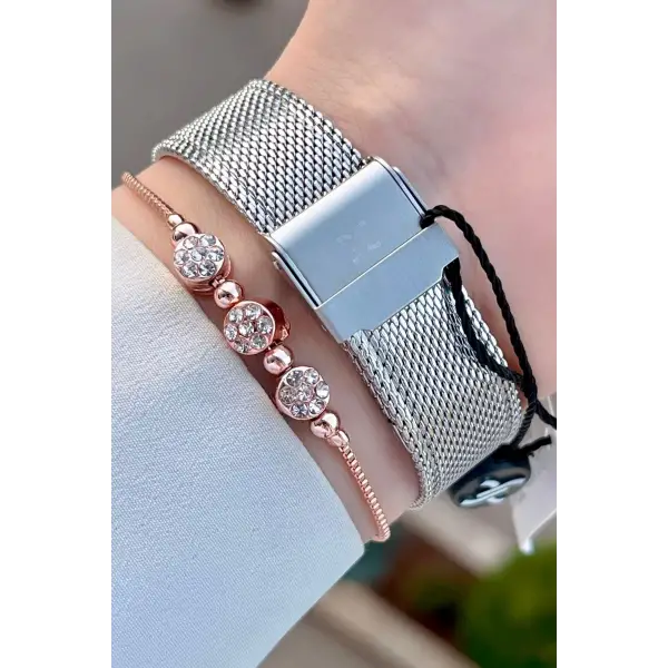 Daniel Klein DKISTE1223 Kasası Rose Kordonu Gümüş Renk Hediye Paketli Kadın Kol Saati ve Bileklik
