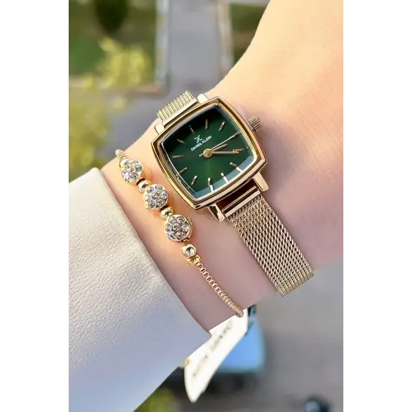 Daniel Klein DKISTE1221 Kadranı Yeşil Kordonu Gold Renk Hediye Paketli Kadın Kol Saati ve Bileklik